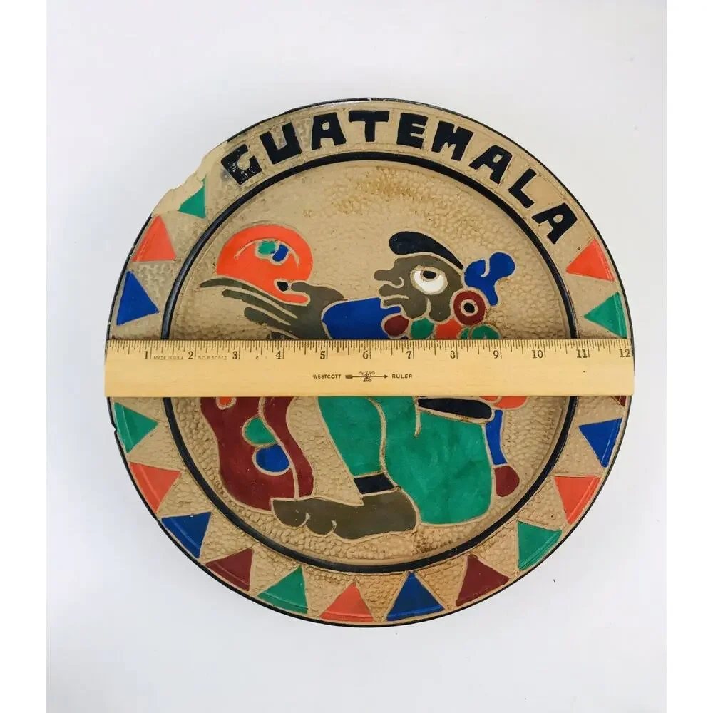 Rare Antique Earthy Clay Pottery Plate From Guatemala 12